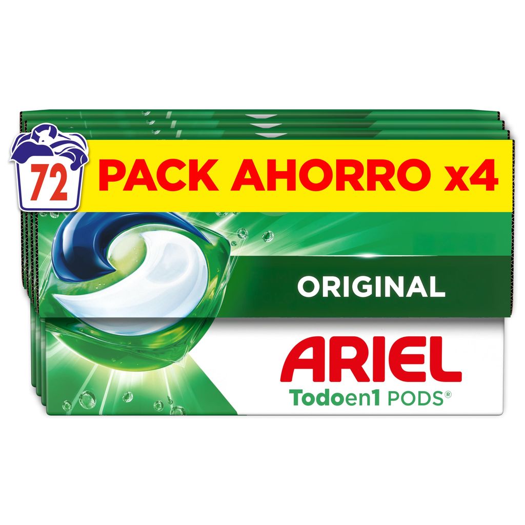 Ariel PODs (72 Cápsulas) Todo en 1 Detergente en Cápsulas Original, Elimina Manchas y Olores (0,21€ la cápsula)
