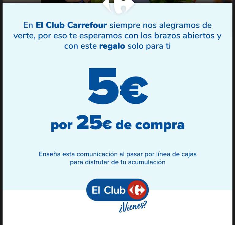 5€ de descuento por compras superiores a 25€ en Carrefour (seleccionados)