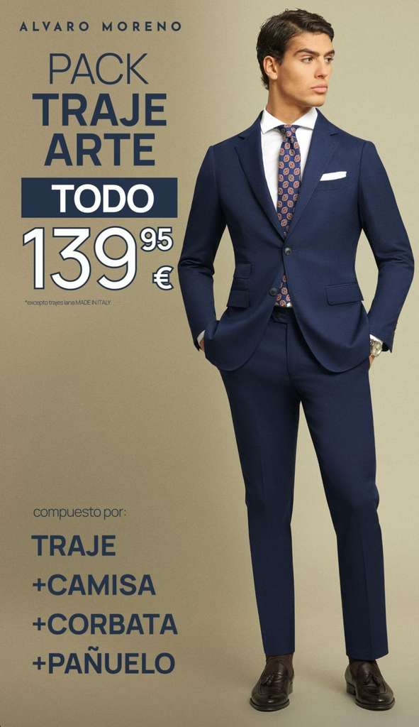 deshonesto paridad Inminente Pack completo de Traje + Camisa + Corbata + Pañuelo Álvaro Moreno por solo  139€ » Chollometro