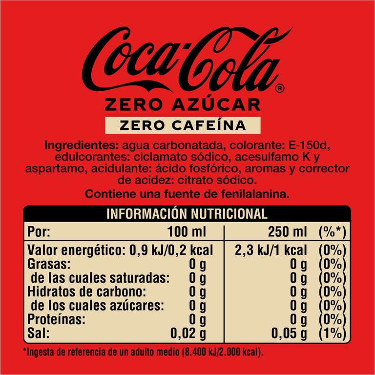 Coca-Cola Zero Azúcar Zero Cafeína - Pack 2 botellas 2L