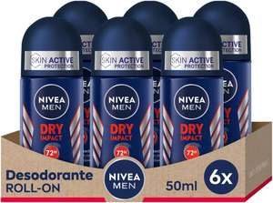 NIVEA MEN Dry Impact Roll-on en pack de 6 (6 x 50 ml), desodorante antitranspirante con protección 72 h, desodorante roll-on