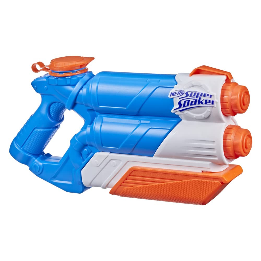 Pistola de agua Lanzador de Agua Doble Nerf Super Soaker Twin Tide (2 Cañones Simultáneos, Disparo por Bombeo, Capacidad 975 ml, Edad +6)