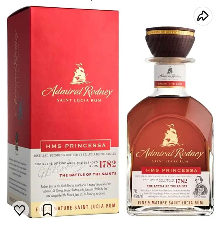 Admiral Rodney HMS PRINCESSA Fine & Mature Saint Lucia Rum 40% Vol. 0,7l in Giftbox