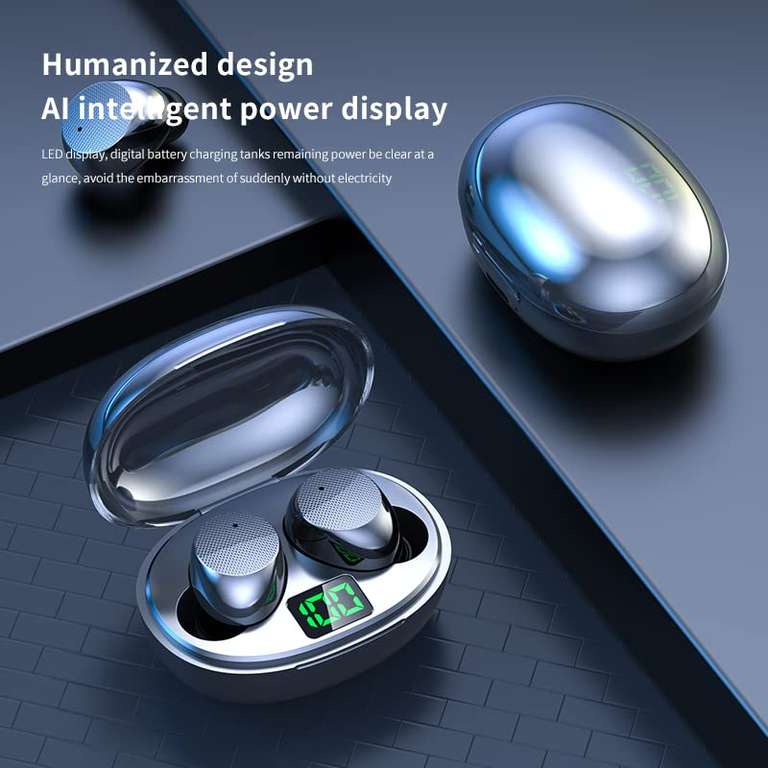 Auriculares Bluetooth 5.3 HiFi Estéreo con HD Mic, IP7 Impermeable, Pantalla LED, Reproducción de 36H, Control Táctil, Negro