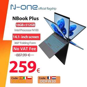 Notebook n-one NBook Plus con Intel N100, Windows 11Pro, 16GB + 14,1 GB, pantalla táctil de 512x1920, 1080 °, 360
