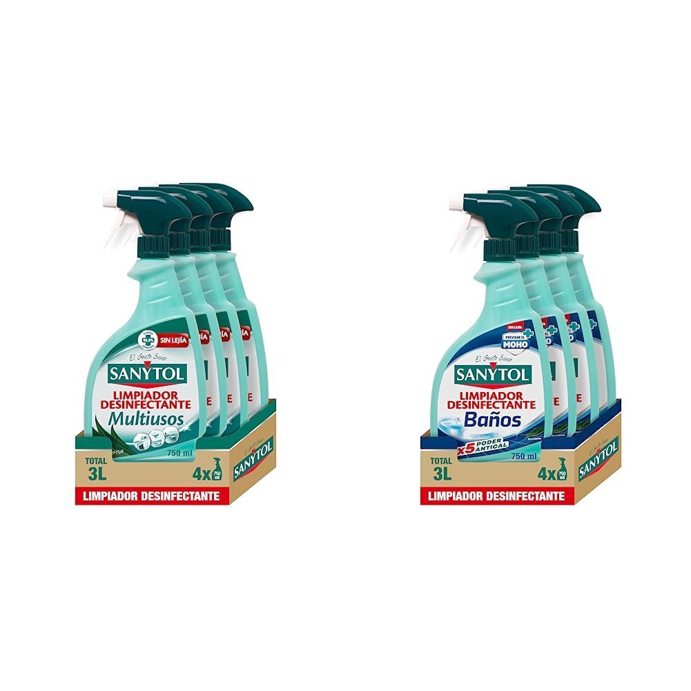 Pack 8 botes Sanytol Desinfectante (4 Multiusos + 4 Baños) de 750ml