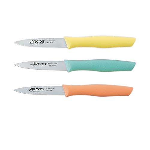 cuchillo pelador arcos (85 mm, Amarillo, Turquesa, Naranja) Acero Inoxidable Nitrum (100mm en descripción)