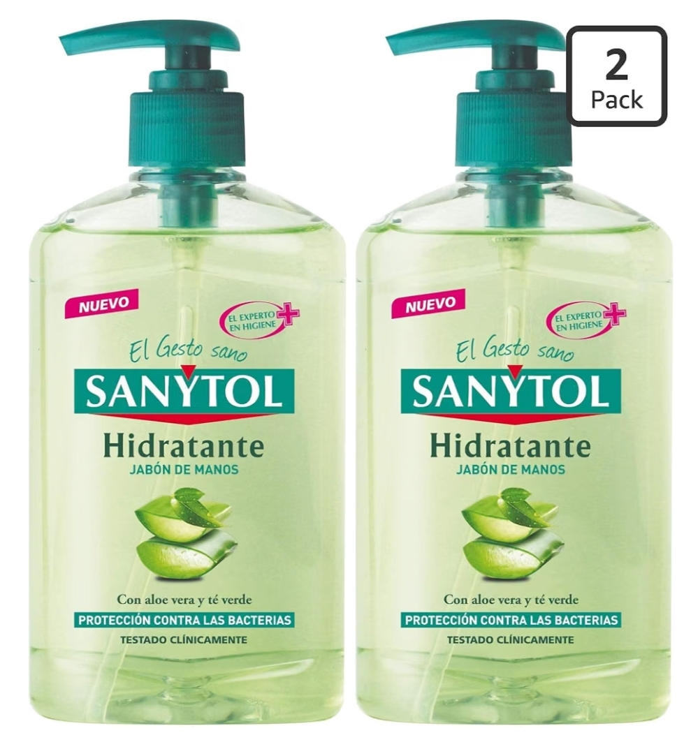 2 X Sanytol con Protección Total Contra Agentes Externos, Jabón de Manos Hidratante, Aloe Vera, 250 Ml (1,56€/unidad)