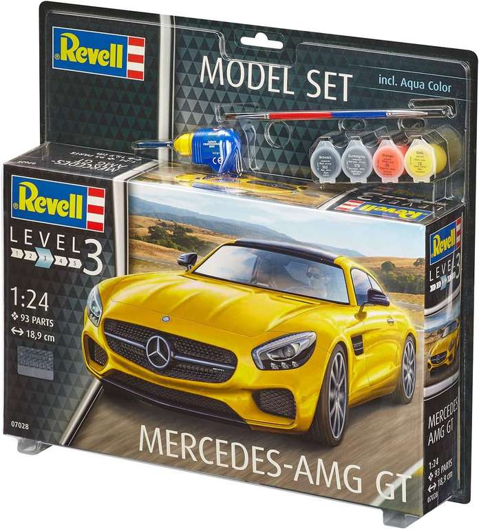 Maqueta Revell 07028 del Mercedes Benz AMG GT es escala 1:24 de nivel 3, incluye pegamento, pincel y pinturas, oferta Prime Day