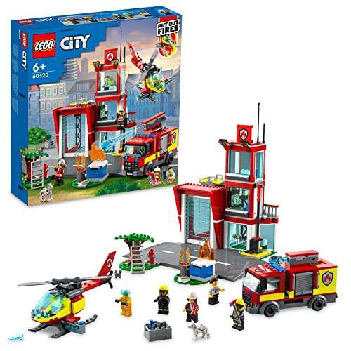 LEGO 60320 City Parque de Bomberos de Juguete con Helicóptero y Camión para Construir,