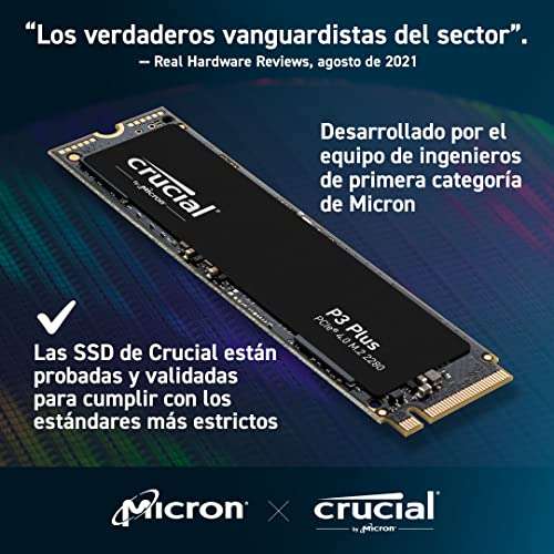 Crucial P3 Plus 1TB CT1000P3PSSD8 PCIe 4.0 3D NAND NVMe M.2 SSD, 5000MB/s // 2TB por 169.29 €// 500 GB por 47.26 €