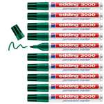 Pack 10 edding 3000 marcador permanente verde punta redonda resistente al agua: cartón, plástico, madera, metal, tela