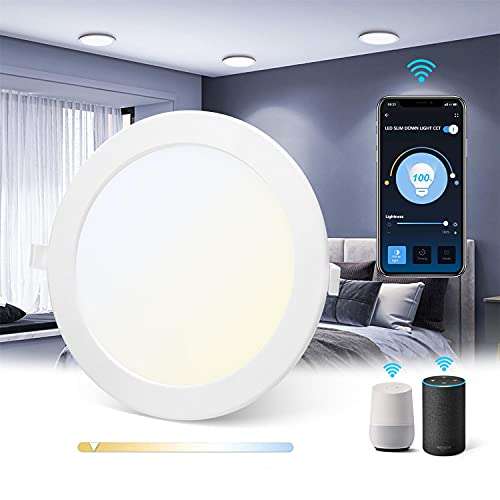 Downlight LED inteligente Wifi, 18W, 1380lm, 22 x 3,2cm, 3000-6500K, Alexa y Google Home.