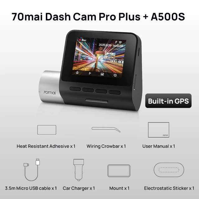 70mai - Cámara de salpicadero Pro Plus A500S Built GPS
