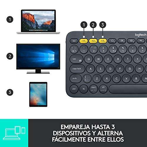 Logitech K380 Teclado Inalámbrico Multi-Dispositivos : Windows/iOS/Android/, Bluetooth, PC/Mac/Smartphone/Tablet/Apple TV, QWERTY Español