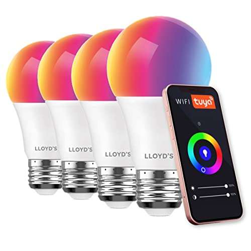 Bombillas LED Alexa Inteligente WiFi E27 [2022Edition], Regulable Bombilla LLOYD'S Smart, compatible con Alexa/Google Home, 4 unidades