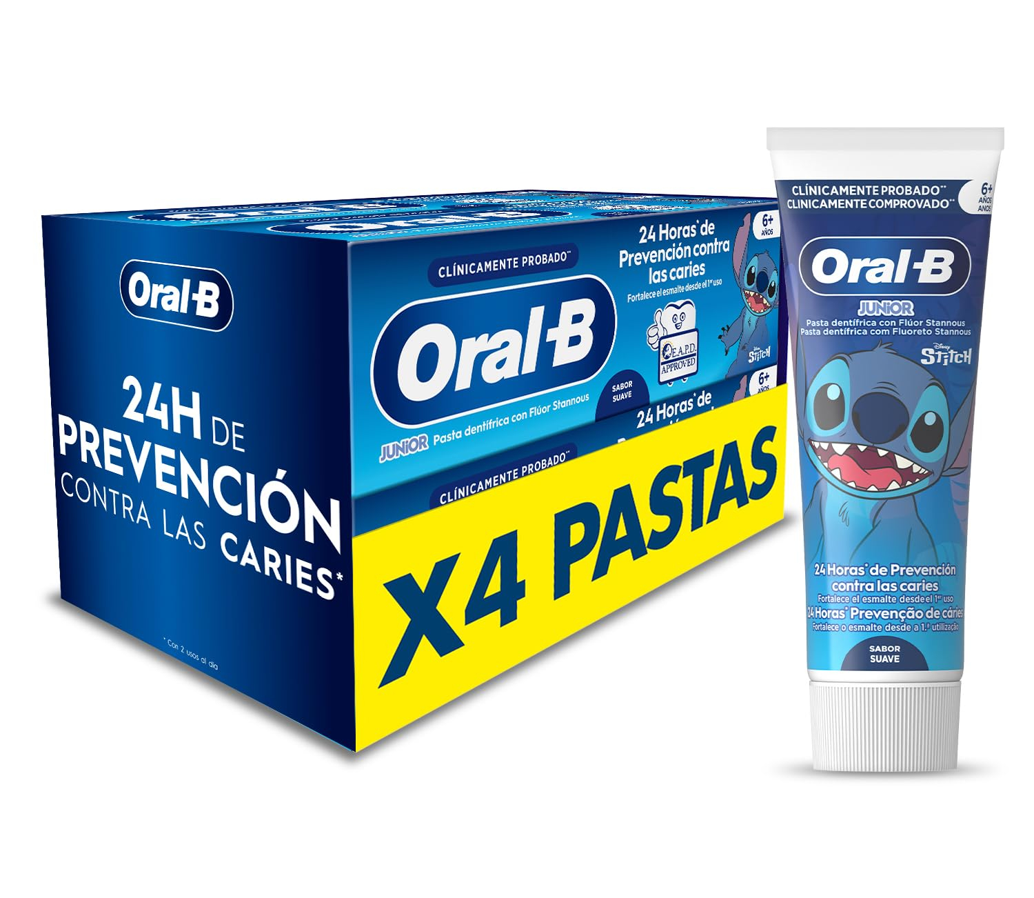 Oral-B Pro Junior Disney Stitch Pasta de Dientes para Niños, Pack 4x75 ml