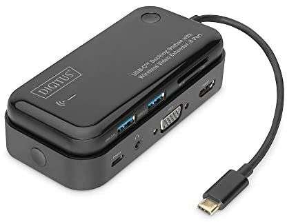 Acoplamiento USB-C de 8 puertos con extensor de vídeo inalámbrico 2 USB-A, HDMI, VGA, USB-C (PD), 3,5 mm, SD/MicroSD