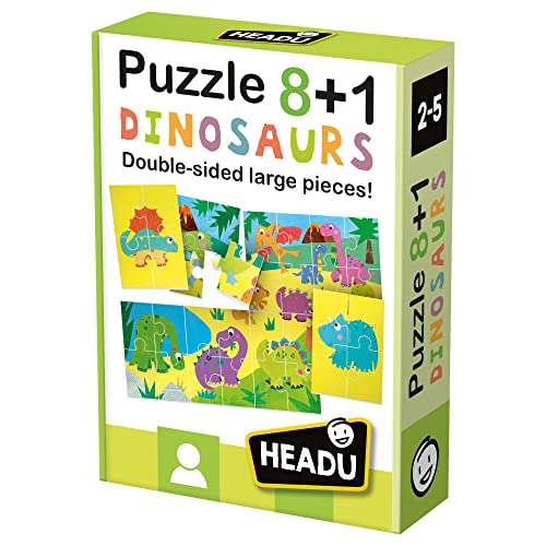 Headu 8+1 Dinosaurs Juego Educativo Animales Prehistóricos. Puzzle Infantil Recomendado niñas de 2 a 5 años, Color Multiple