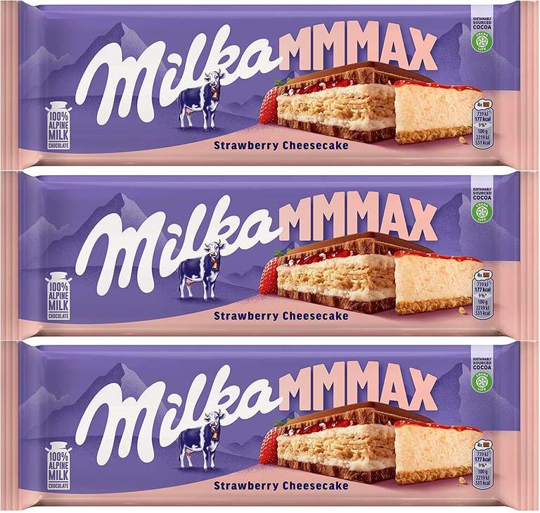 3 x Milka MMMAX Relleno de Tarta de Queso con Galleta y Fresa 300g (2.14€ cada tableta)