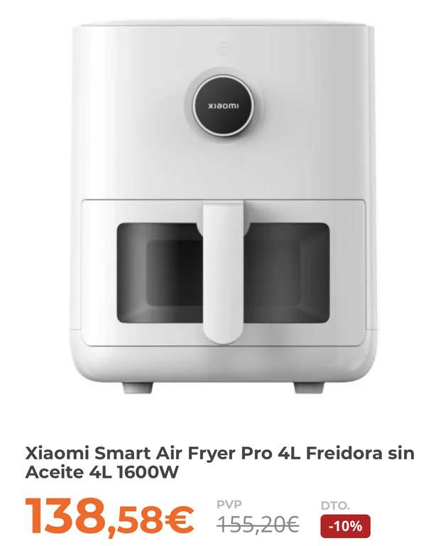 Xiaomi Smart Air Fryer Pro 4L Freidora sin Aceite 4L 1600W