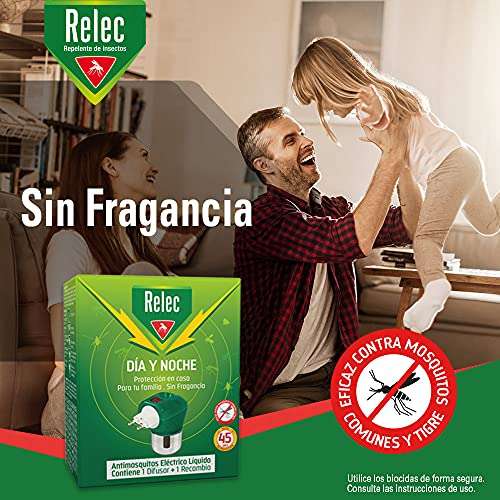 Difusor y Recambio Antimosquitos Eléctrico Líquido Relec Día y Noche - 45 noches de protección - Sin fragancia - 35 ml