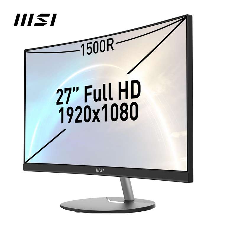 MSI PRO MP271CA - Monitor 27" (69 cm), Frame-less, VA, Anti-glare, 1920x1080 (FHD), Curve 1500R, 16:9 , 1ms, Negro