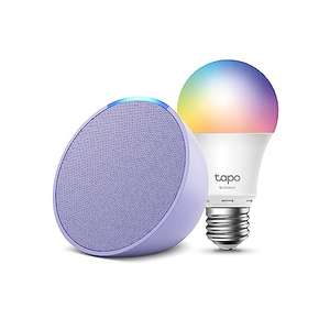 Echo Pop | Lavanda + TP-Link Tapo Bombilla LED inteligente Wi-Fi, multicolor, compatible con Alexa - Kit de inicio de Hogar digital
