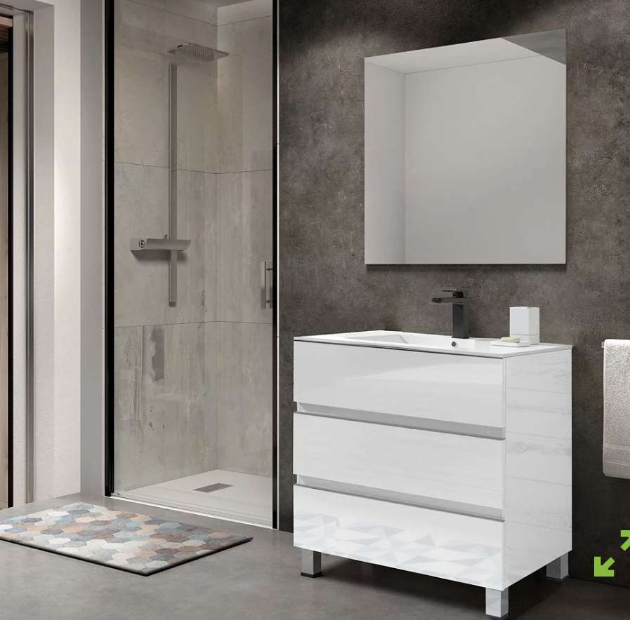 Conjunto de baño, mueble+espejo+lavabo VITTORIA blanco brillante, 101 x 86  x 47