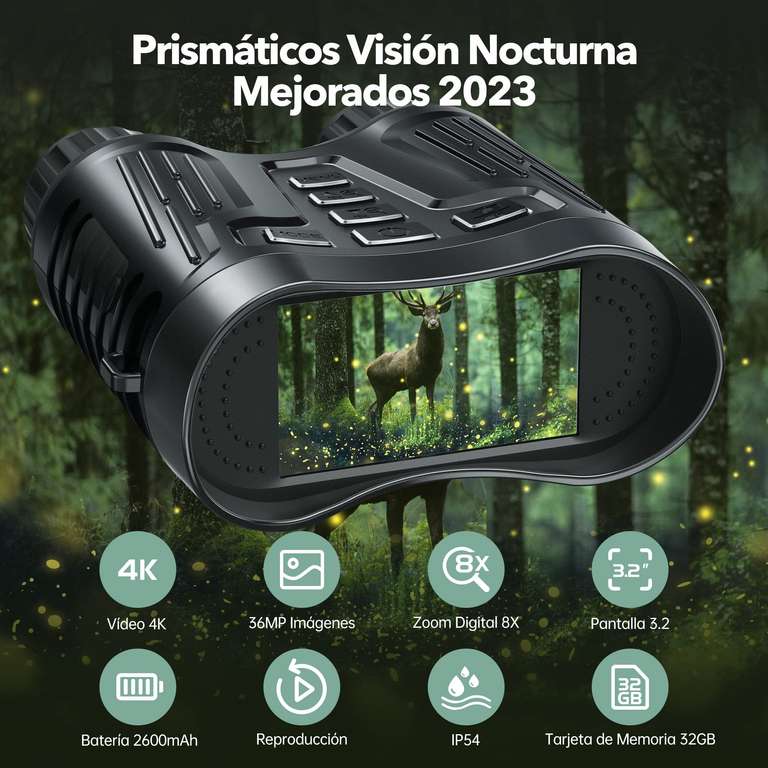 Binoculares Visión Nocturna 4K 2600mAh 3.2"HD LCD por 46,99€