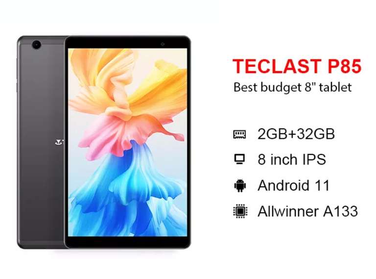 Teclast-Tableta P85 de 8 pulgadas, Tablet con Android 11, 2GB de RAM, 32GB de ROM, 1280x800, IPS, cuatro núcleos, Wifi Dual, tipo C, BT5.0
