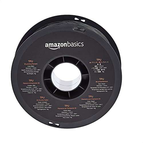 Amazon Basics - Filamento para impresora 3D, poliuretano termoplástico (TPU), 1,75 mm, cinta de 1 kg (2,2 libras), color negro