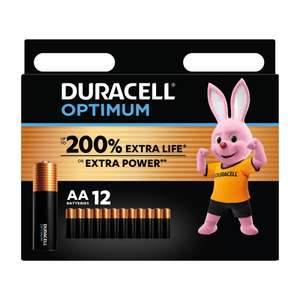 Duracell Optimum Pilas AA (Pack de 12) - Pilas Alcalinas 1,5 V - Hasta 200 % Extra duración