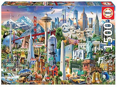 Educa - Símbolos de Norte-América. Puzzle de 1500 Piezas. Medida aproximada una Vez montado: 85 x 60 cm. Incluye Cola Fix