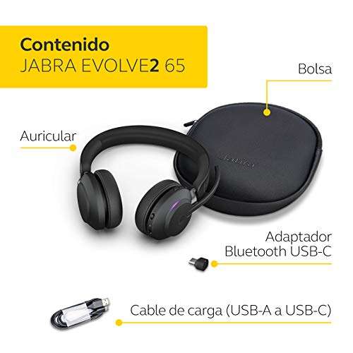 Jabra Evolve2 65 Wireless – Microsoft Teams Certified -USB-C Bluetooth Adapter – Black