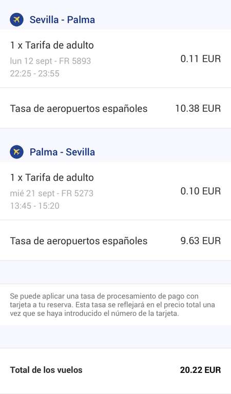 Vuelo Sevilla-Palma I/V 12 al 21 de septiembre