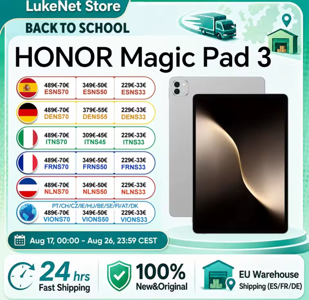 Tablet HONOR Magic Pad 3 Versión Global + Teclado Inteligente, Batería 12450mAh, Android 15, Pantalla LCD 3K de 13.3" y 165Hz, Snapdragon 8s