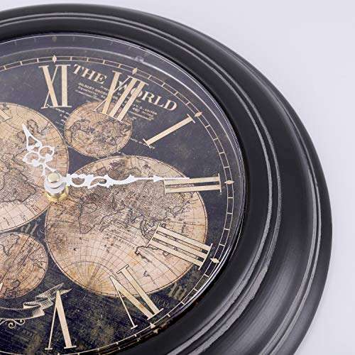 Reloj de pared Mapa Mundi, negro (32cm)