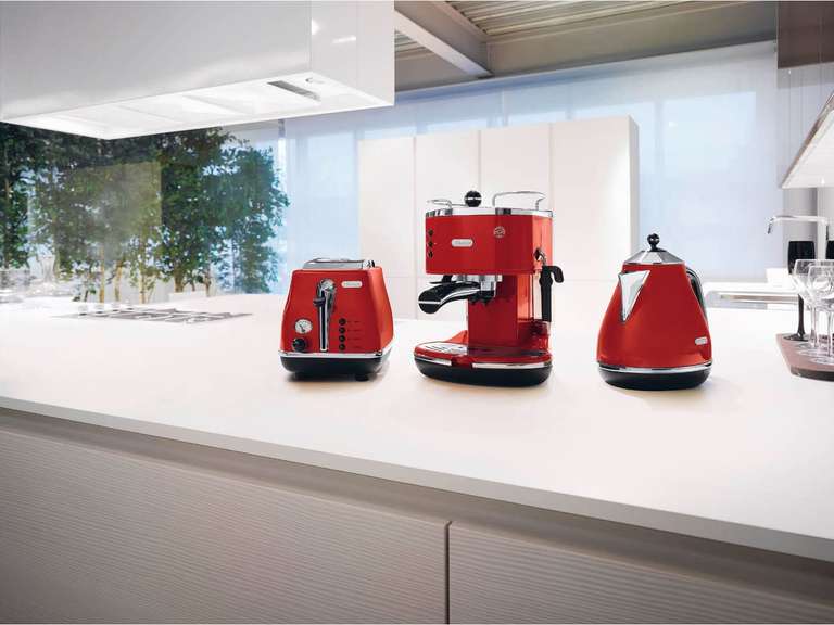 De'Longhi Cafetera automática independiente, 1100 W, 1.4 L, 15 bares, 2 tazas, acero inoxidable, Color Rojo
