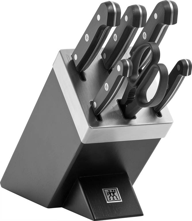ZWILLING Gourmet Bloque de cuchillos autoafilable, 7 piezas, acero inoxidable especial, fabricado en Alemania, negro