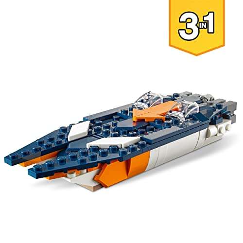 LEGO Creator Reactor Supersónico, Juego de Construcción Creativo 3 en 1: Avión, Helicóptero y Lancha de Juguete