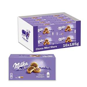 Milka Choco Mini Stars Galletas en Forma de Estrella con Relleno de Leche y Cubiertas con Chocolate con Leche de los Alpes 185g - Pack de 16
