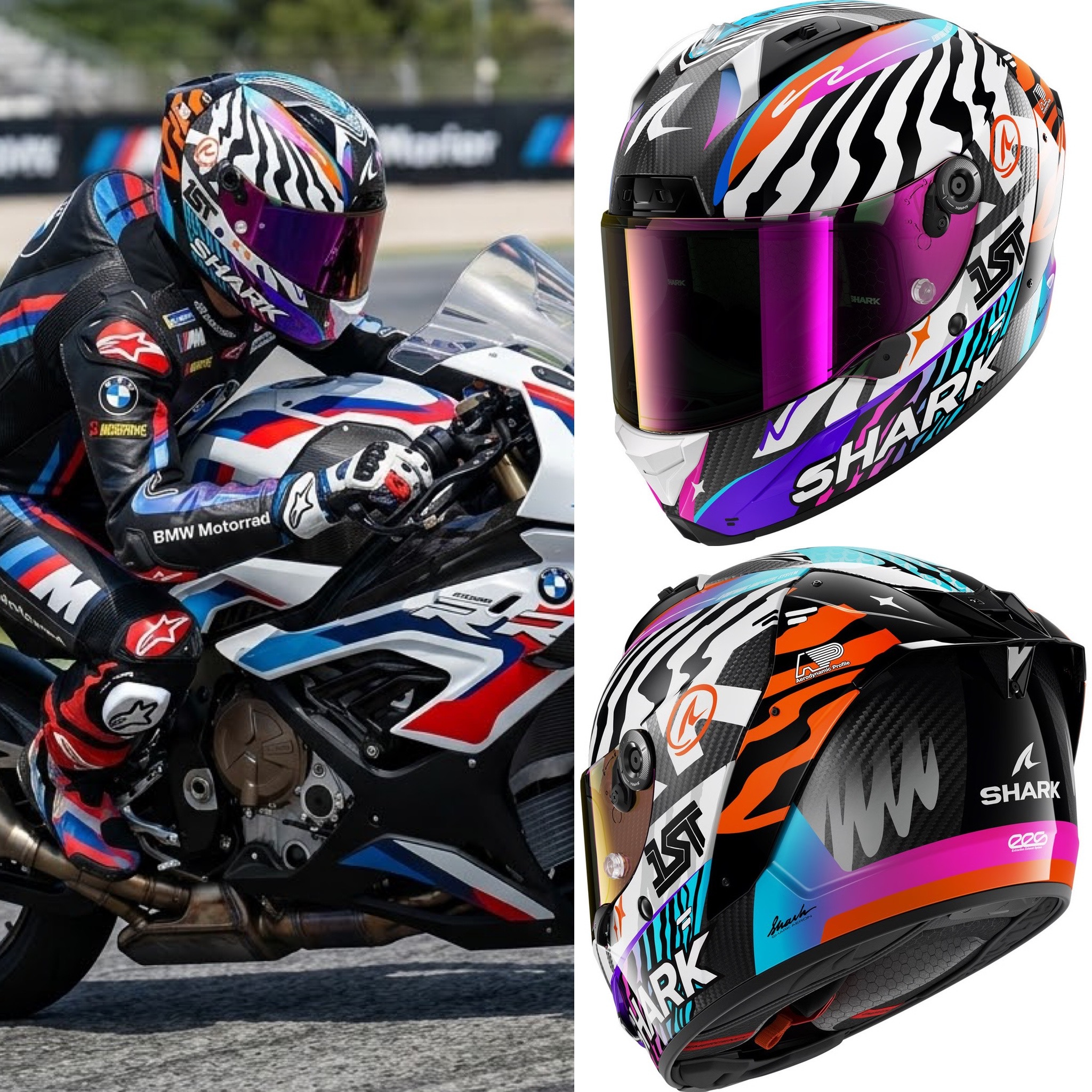 Casco de moto racing SHARK Aeron Speed "Fancy" | CABRONO | ECE22.06 | 2 pantallas + PinLock | Tallas S, M y L