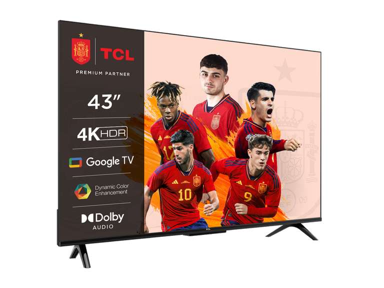 TV LED 43a - TCL 43P635, LCD, 4K HDR TV, Google TV, Control por voz, Wifi, Dolby Audio, HDR10, Negro