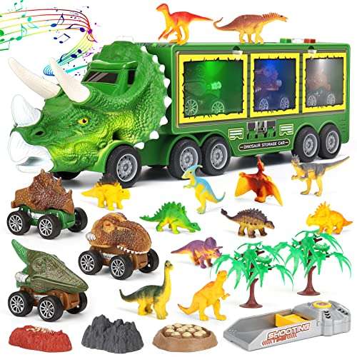 Camión Transportador de Dinosaurio con Luz y Sonido, 3 Juguetes Coches, 12  Mini Dinosaurios » Chollometro