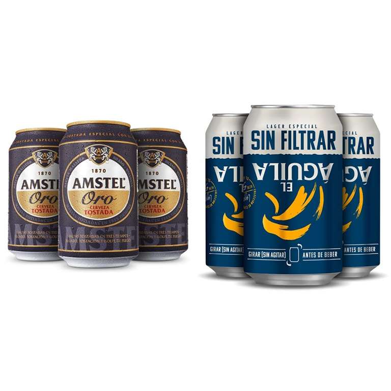 Amstel Oro Cerveza Tostada Pack Lata, 24 x 33cl + El Aguila Sin Filtrar Cerveza Lager Especial Pack Lata, 24 x 33cl