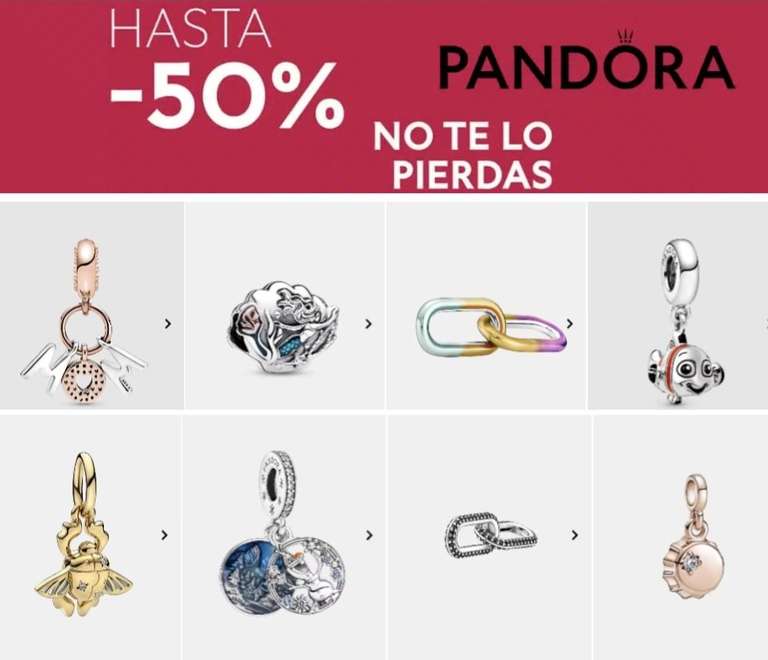 Hasta el 50% de dto.en charm Pandora en El Corte Inglés