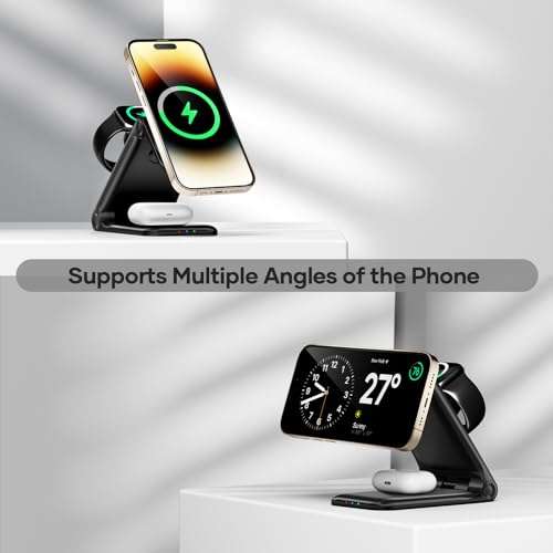 Cargador Inalámbrico para iPhone, 3 en 1 Plegable mag-Safe Magnética para iPhone, Apple Watch, AirPods
