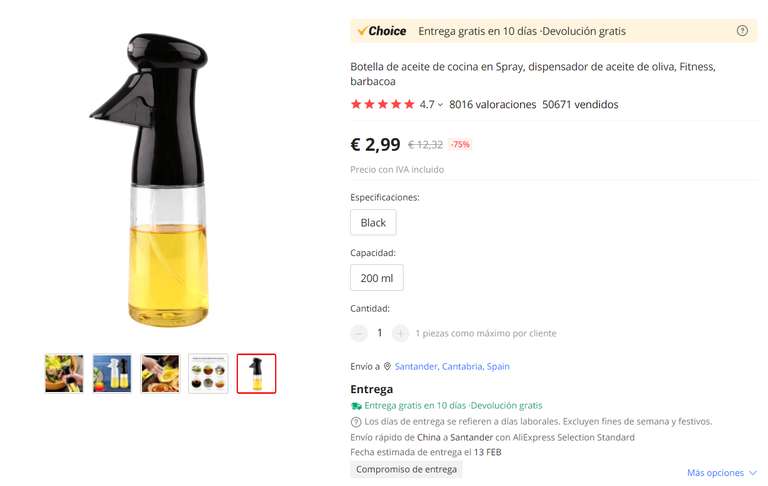Botella de aceite de cocina en Spray, dispensador de aceite de oliva, Fitness, barbacoa