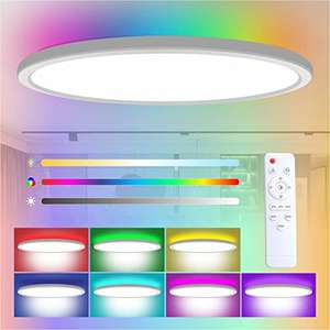 Lámpara de techo LED con control remoto, 24 W, 3000 K-6000 K, luz de techo impermeable con retroiluminación 7 RGB